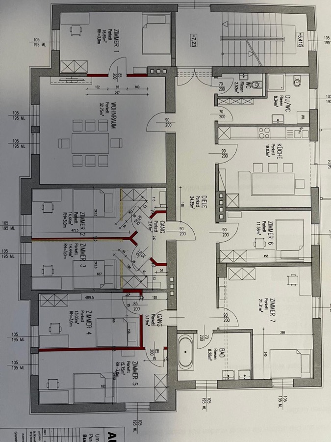 Grundriss der 7-Zimmer-WG